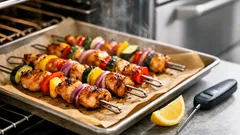 Oven-baked chicken skewers with lemon and veggies for an easy weeknight dinner