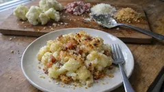 Italian Cauliflower Gratin with Pancetta and Béchamel (Crispy Golden Topping)