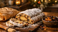 Classic Christmas stollen recipe with rum-soaked fruit and a marzipan center