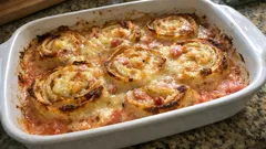 Baked Savory Crepe Nests with Ham, Emmental, and Creamy Rosé Sauce